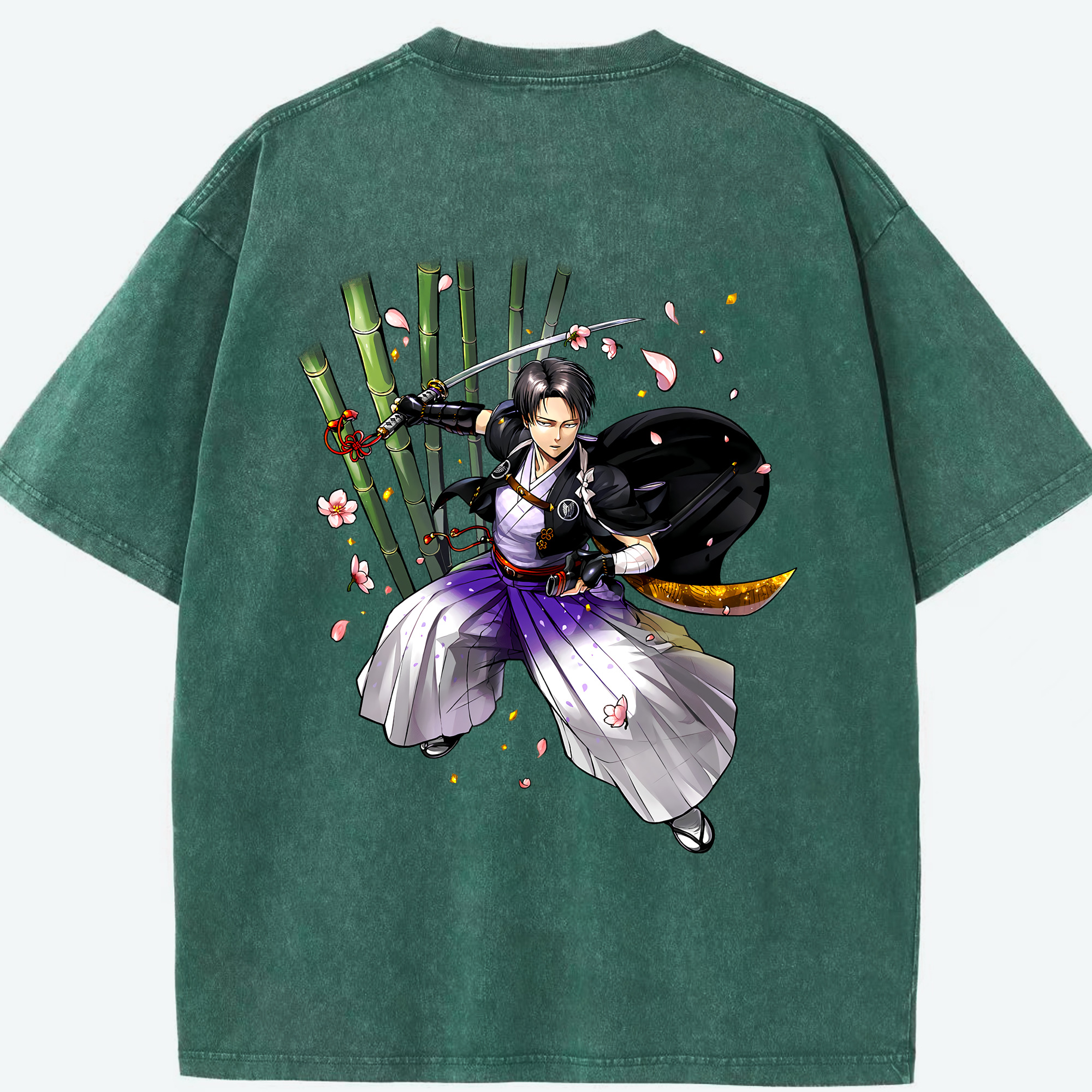 （画像用） 進撃の巨人 リヴァイ·アッカーマン Attack on Titan Levi Ackerman 綿100% ヴィンテージ風 半袖Tシャツ（背面プリント）